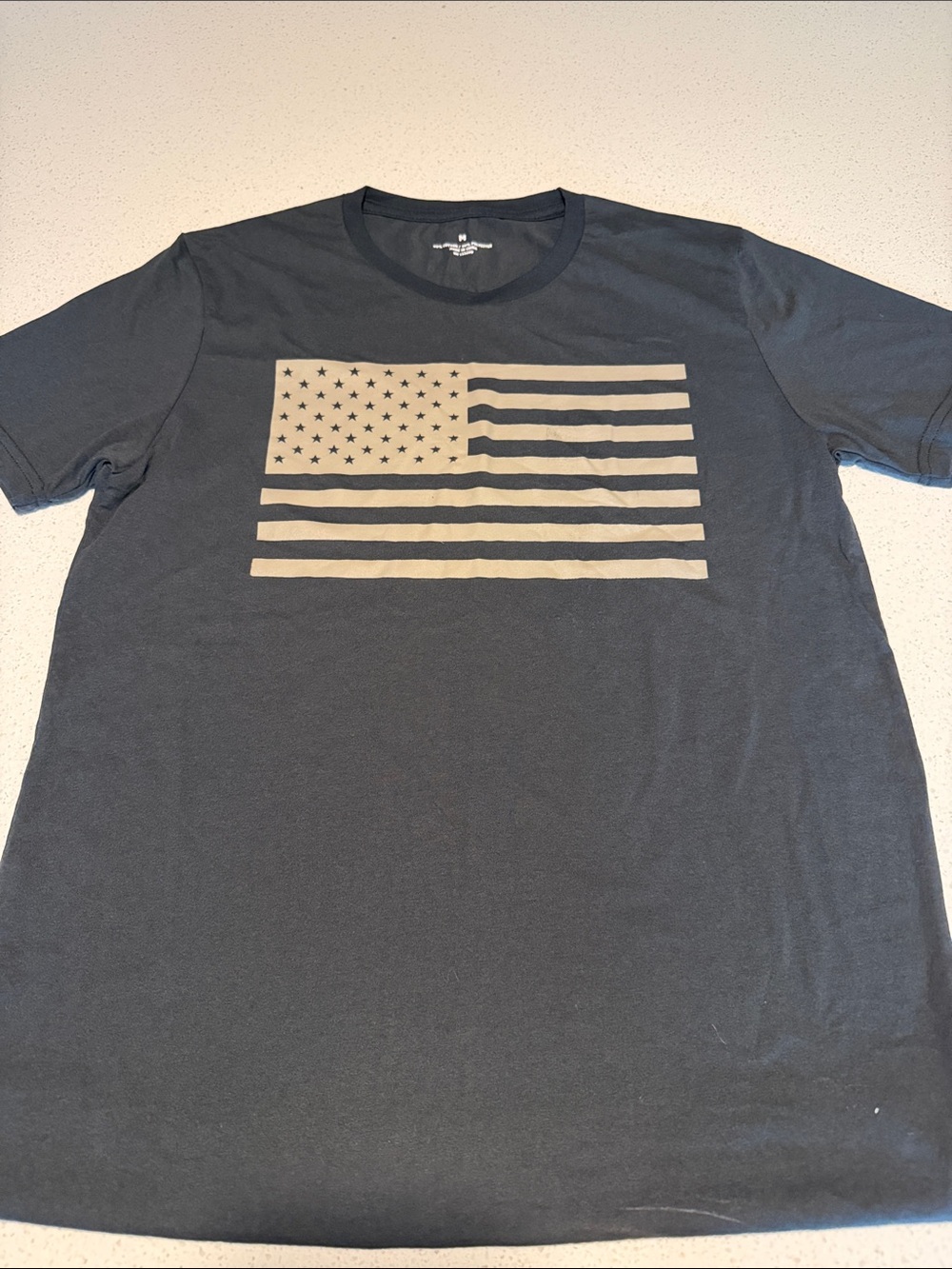 Black Short-Sleeve Tee with Cream Flag Graphic